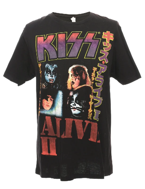 KISS 1977 Replica Band T-shirt - M Spandex Blend Rayon Blend Denim Blend