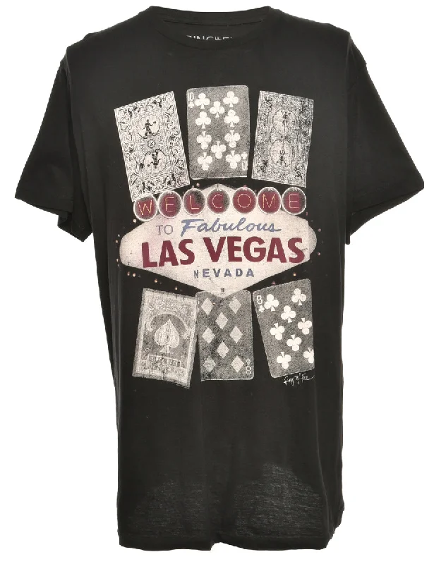 Las Vegas Printed T-shirt - L Anti-Pilling Machine Wash Handmade