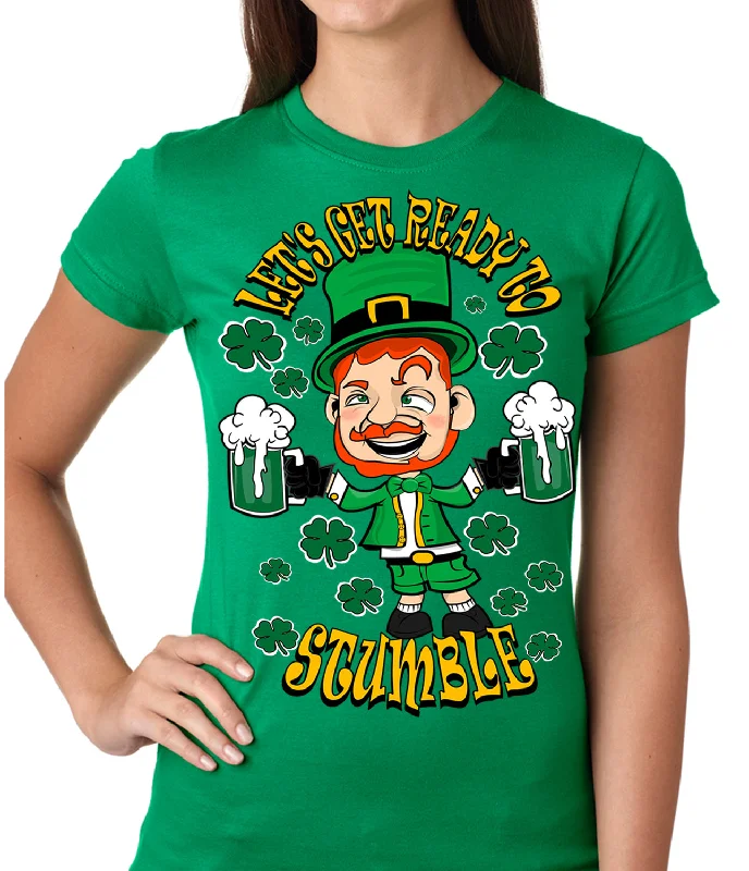 Leprechaun Let's Get Ready To Stumble Girls T-shirt Welt Pockets Slit Pockets