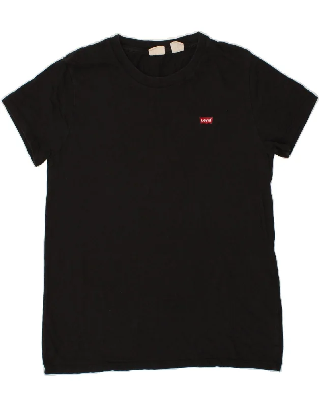 LEVI'S Womens T-Shirt Top UK 12 Medium Black Cotton Knit Fabric Woven Fabric Fleece Fabric