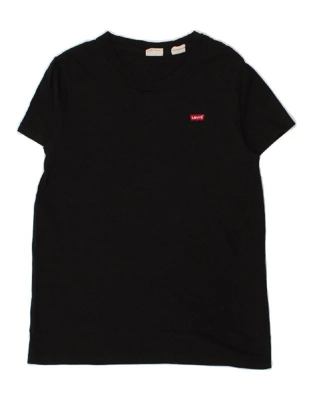 LEVI'S Womens T-Shirt Top UK 6 XS Black Cotton Zippered Front Buttoned Front Snap Front