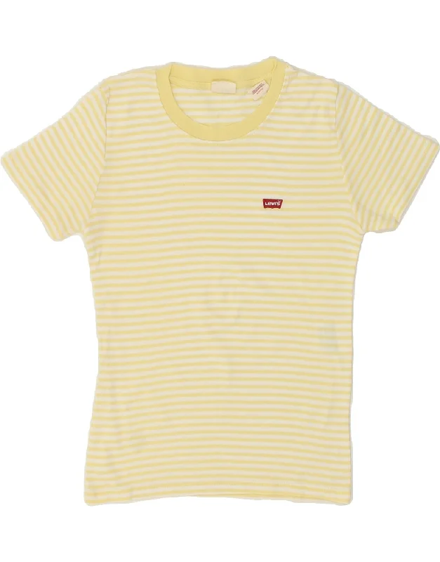 LEVI'S Womens T-Shirt Top UK 6 XS Yellow Striped Cotton Mesh Canvas Denim