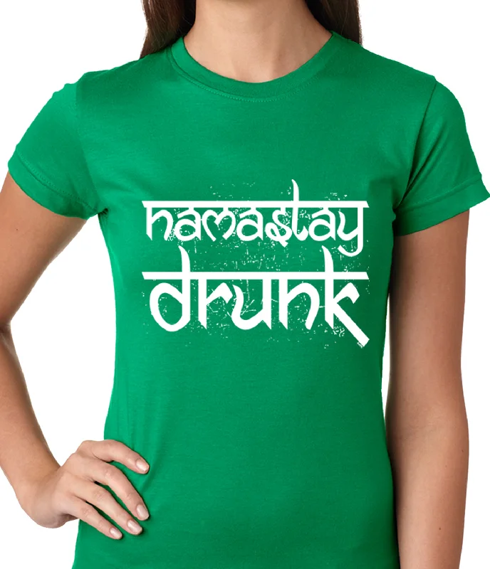 Namastay Drunk Funny Ladies T-shirt Collared Crew Neck Turtle Neck
