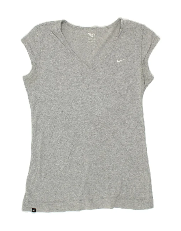 NIKE Womens T-Shirt Top UK 12/14 Medium Grey Cotton Thin T-Shirt Open Front Quick Dry