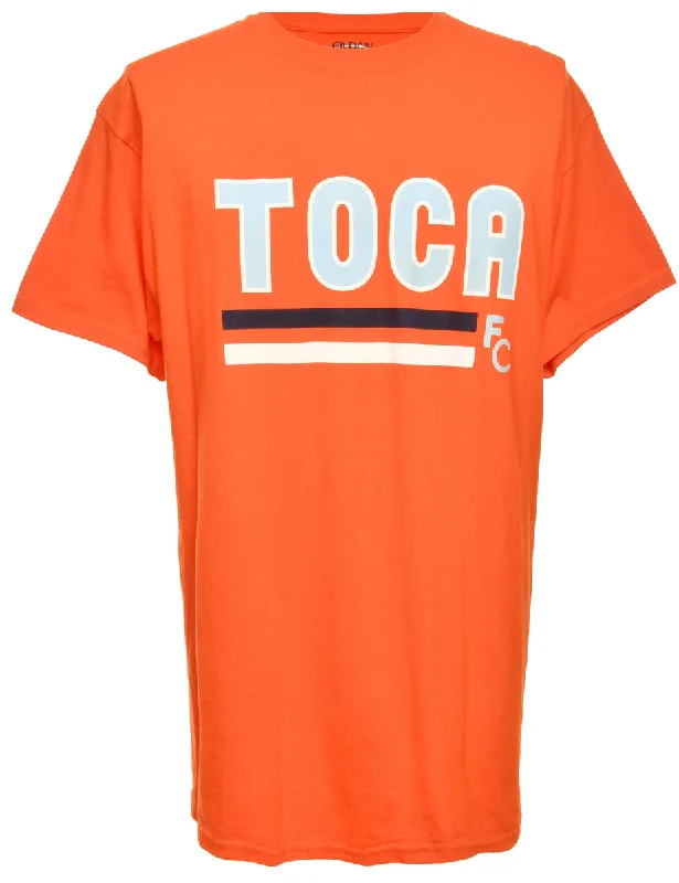 Orange Gildan Printed T-shirt - L Sequined Glittery Shiny