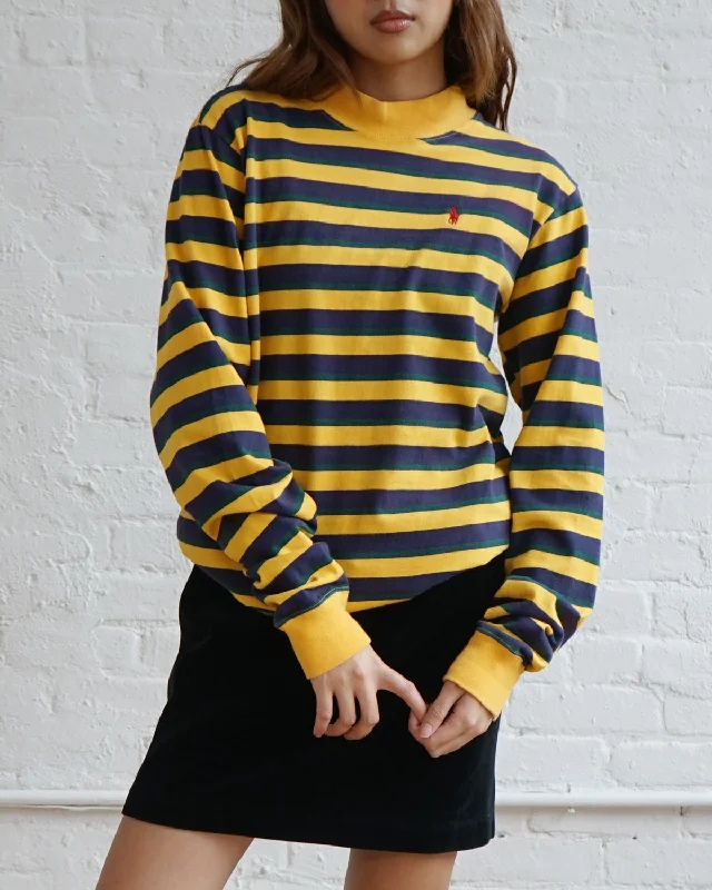 Polo Stripe Mock Tee L/S Cashmere Blend Cotton Blend Poly Blend