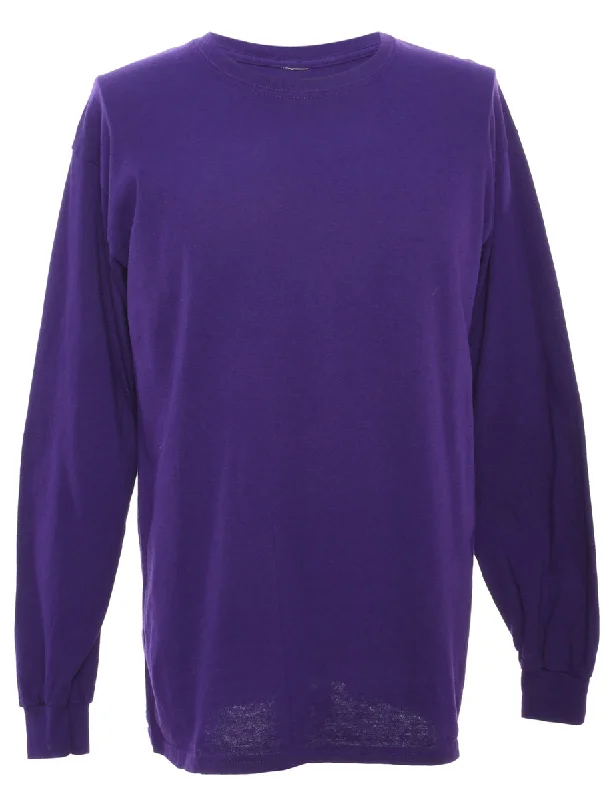 Purple Plain T-shirt - L Notch Collar Peter Pan Collar Cowl Neck
