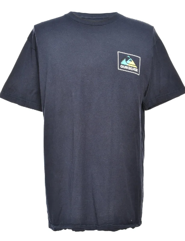 Quiksilver Navy Printed T-shirt - L Solid Print Embellished
