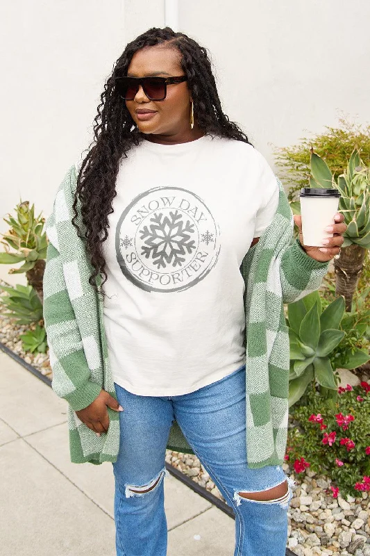 Simply Love Full Size SNOW DAY SUPPORTER Round Neck T-Shirt Fleece Fabric Down Fabric Feather Fabric Simply Love Full Size SNOW DAY SUPPORTER Round Neck T-Shirt Fleece Fabric Down Fabric Feather Fabric