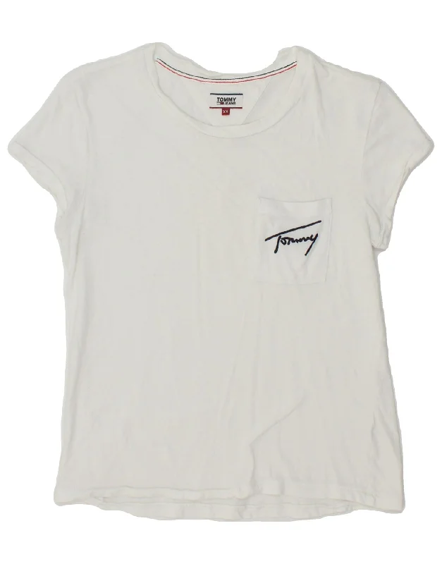 TOMMY HILFIGER Womens T-Shirt Top UK 6 XS White Cotton Polka Dot Checkered Tartan