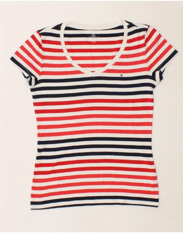 TOMMY HILFIGER Womens T-Shirt Top UK 8 Small Red Striped Cotton Solid Print Embellished TOMMY HILFIGER Womens T-Shirt Top UK 8 Small Red Striped Cotton Solid Print Embellished