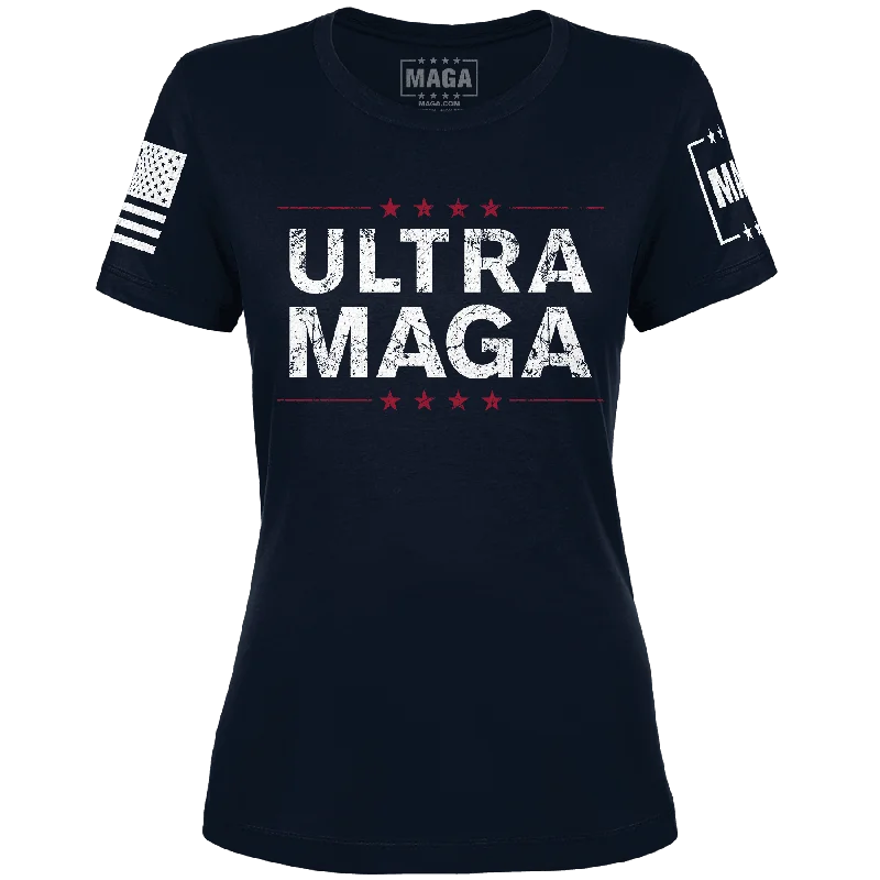 Ultra MAGA Ladies Tee - Navy Blue Collared Crew Neck Turtle Neck