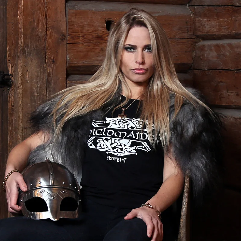 Women's Premium Tee, Shieldmaiden, Black Polka Dot Checkered Tartan
