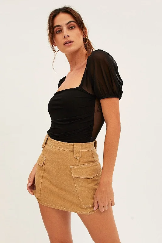 Beige Cargo Skirt Mini High Rise chiffon skirt floaty