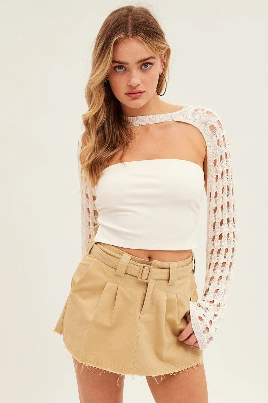 Beige Cargo Skirt Mini Low Rise patchwork skirt art