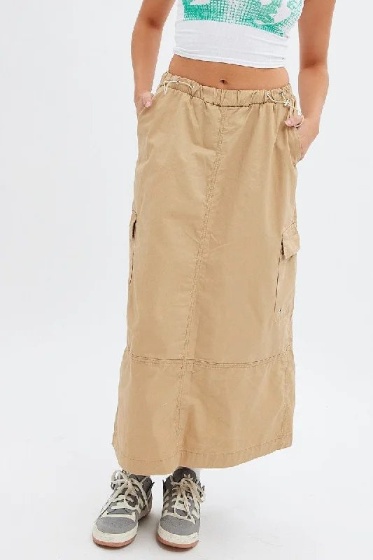 Beige Maxi Skirt Low Rise Cargo Parachute cashmere skirt fine