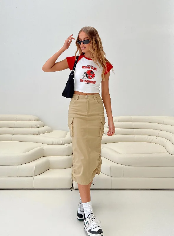 Bellows Cargo Midi Skirt Beige leather skirt sleek