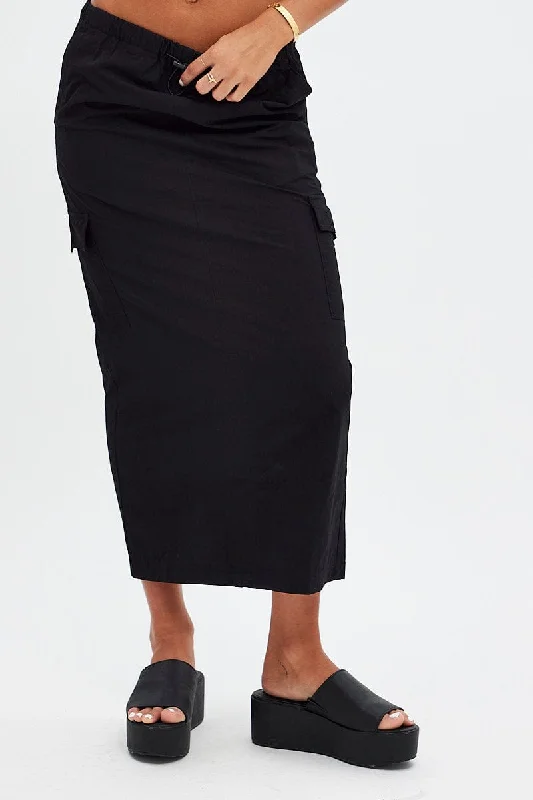 Black Cargo Skirt Midi Cotton tulle skirt dreamy