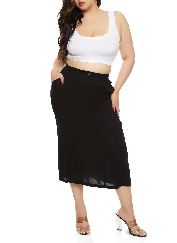 Plus Size Linen Toggle Drawstring Cargo Skirt leather skirt refined