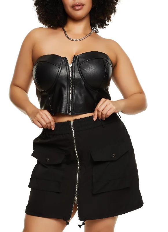 Plus Size Zip Front Cargo Pocket Skirt seamless skirt comfort