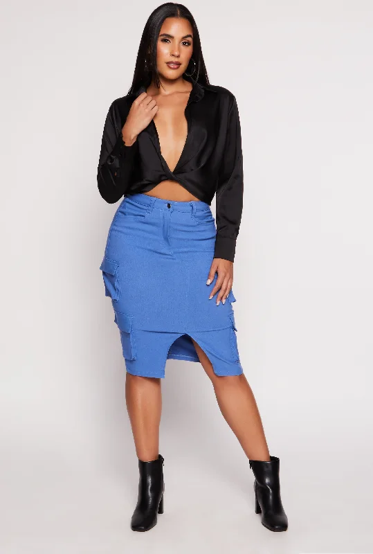 Hyperstretch Slit Front Cargo Pocket Skirt corduroy skirt cozy