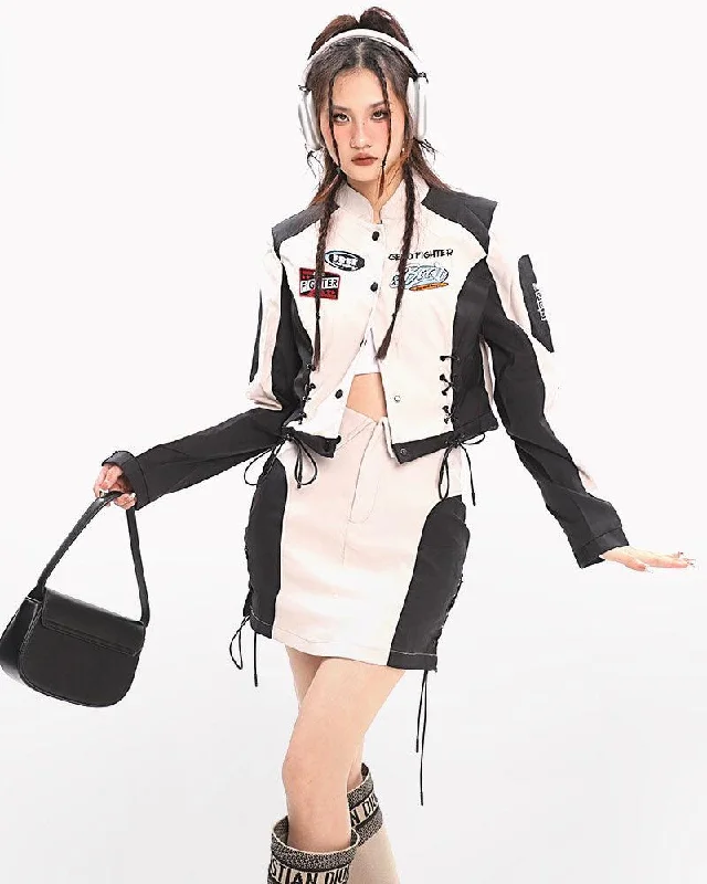 Cyberpunk Racing Two Piece Skirt Set wool skirt thick