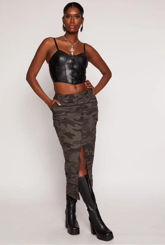 Camo Split Hem Midi Skirt pencil skirt chic