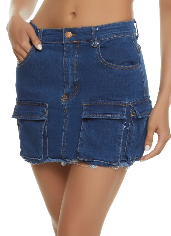 Frayed Hem Cargo Pocket Mini Skirt relaxed fit skirt