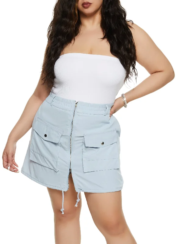 Plus Size Zip Front Cargo Pocket Skirt cashmere skirt rich