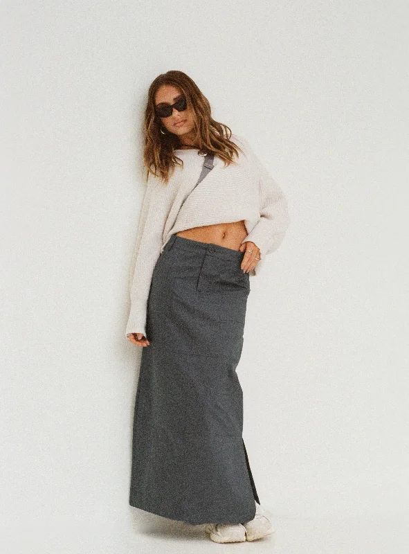 Devine Cargo Maxi Skirt Slate satin skirt smooth