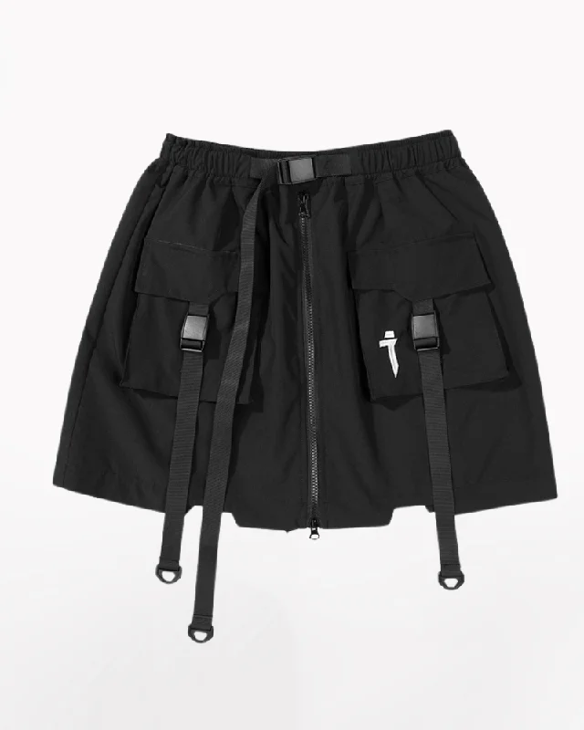 Functional Ribbon Unisex Cargo Skirt Shorts denim skirt durable