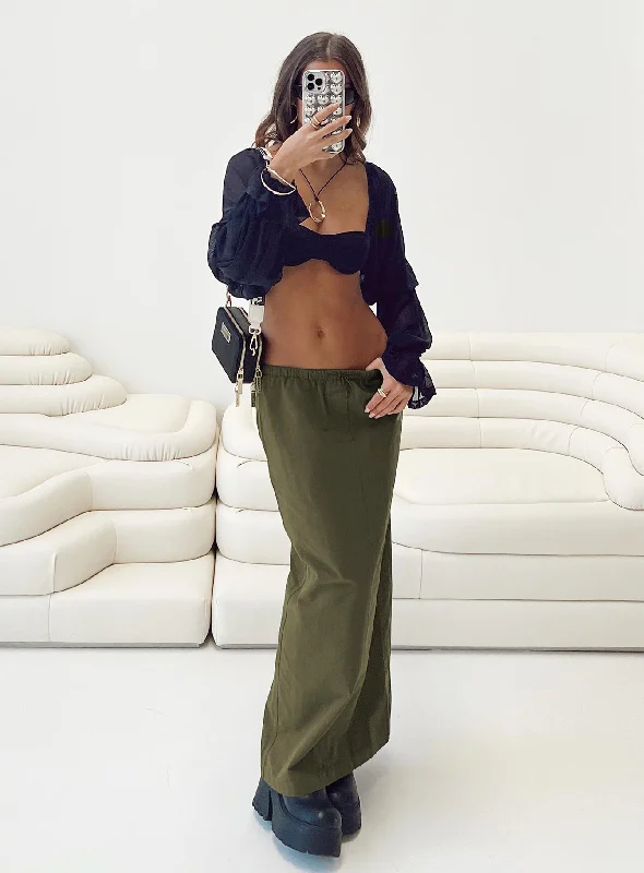 Geneve Maxi Skirt Olive Green elastic waist skirt