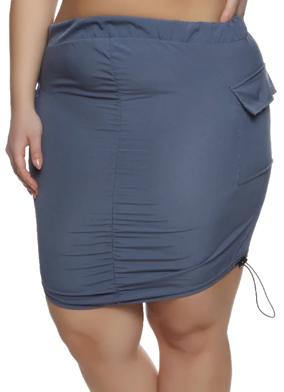 Plus Size Toggle Drawstring Hem Cargo Mini Skirt silk skirt luxurious