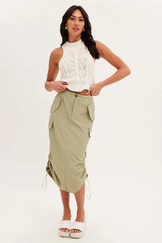 Green Cargo Skirt Ruched slim fit skirt