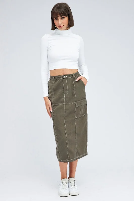 Grey Cargo Skirt Mid Rise Contrast Detail Utility chiffon skirt lightweight