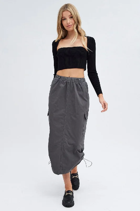 Grey Parachute Cargo Skirt Low Rise Midi cotton skirt soft