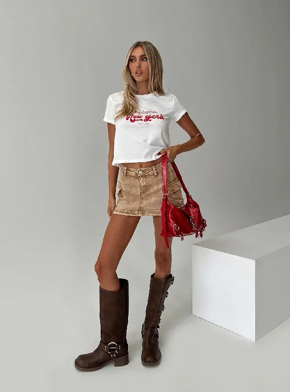 Velveta Low Rise Denim Skirt Camel ribbed skirt waist