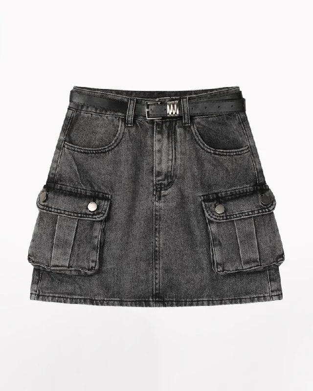 High Waist Denim Cargo Skirt wool skirt sturdy