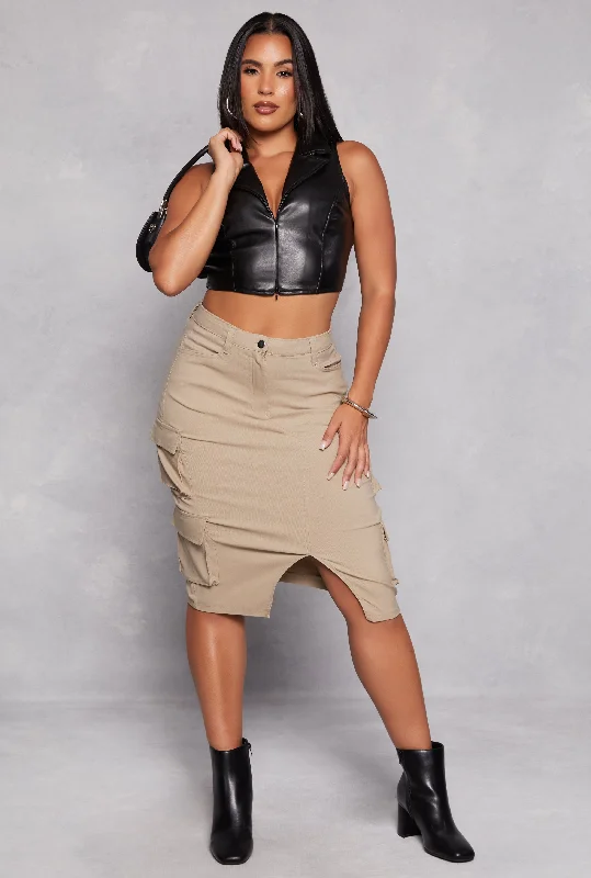Hyperstretch Slit Front Cargo Pocket Skirt flowy skirt hem