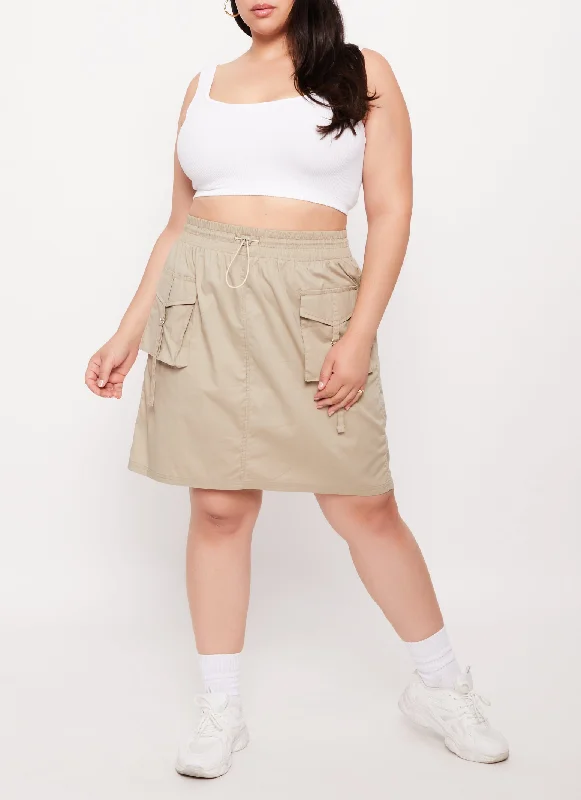 Plus Size Buckle Detail Cargo Pocket Skirt wool skirt warm