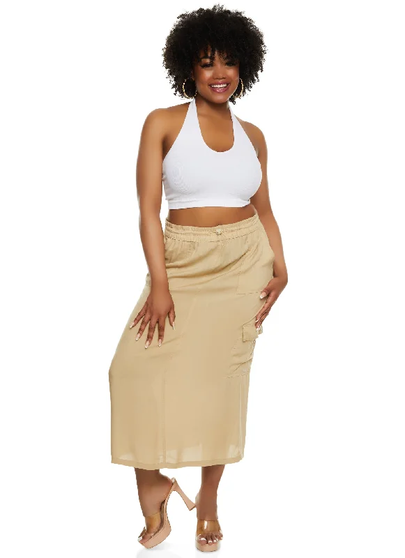 Plus Size Linen Toggle Drawstring Cargo Skirt denim skirt fashionable