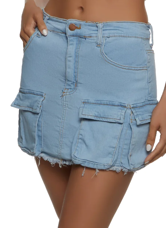 Frayed Hem Cargo Pocket Mini Skirt high waist skirt