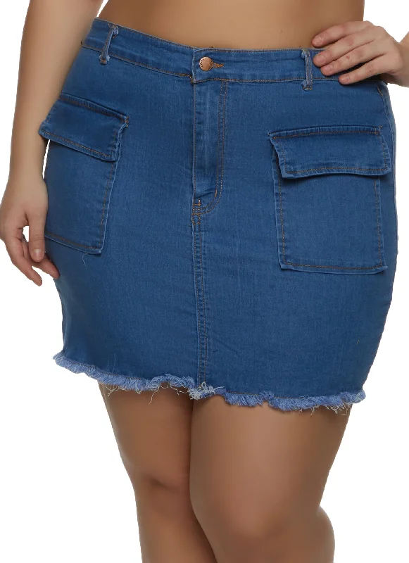 Plus Size Cargo Pocket Denim Mini Skirt silk skirt lustrous