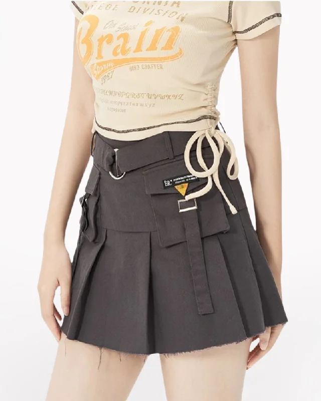Metal Buckle A-line Cargo Mini Skirt lace skirt romantic
