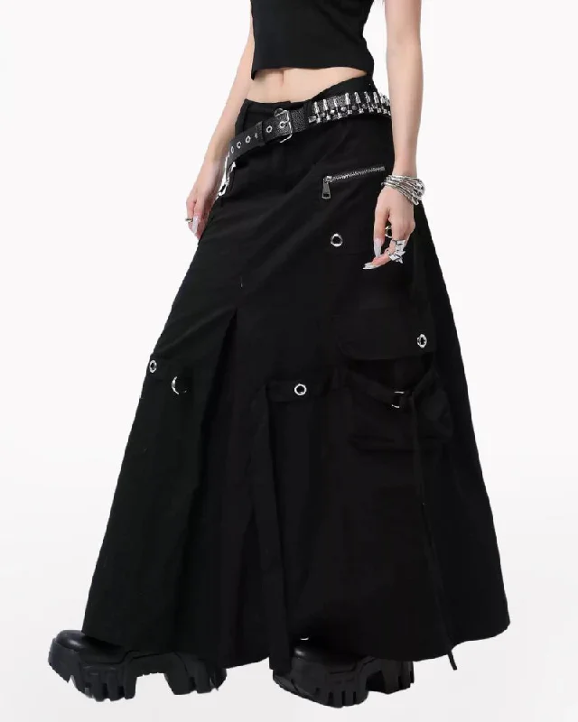 Metal Button Pockets Maxi Cargo Skirt velvet skirt rich