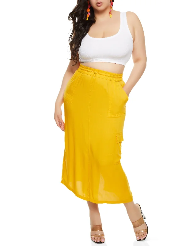 Plus Size Linen Toggle Drawstring Cargo Skirt pencil skirt chic