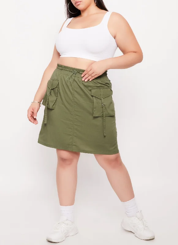 Plus Size Buckle Detail Cargo Pocket Skirt chiffon skirt airy