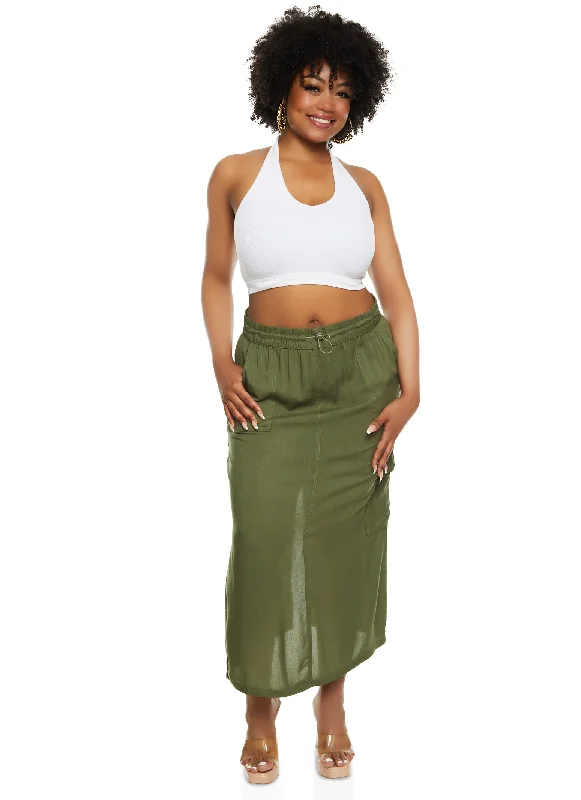 Plus Size Linen Toggle Drawstring Cargo Skirt lightweight skirt design