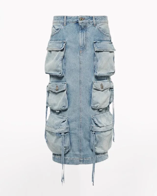 Oversize Pockets Denim Long Cargo Skirt denim skirt trendy