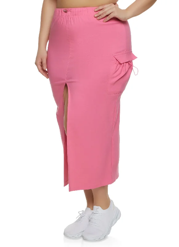 Plus Size Toggle Drawstring Cargo Maxi Skirt low waist skirt